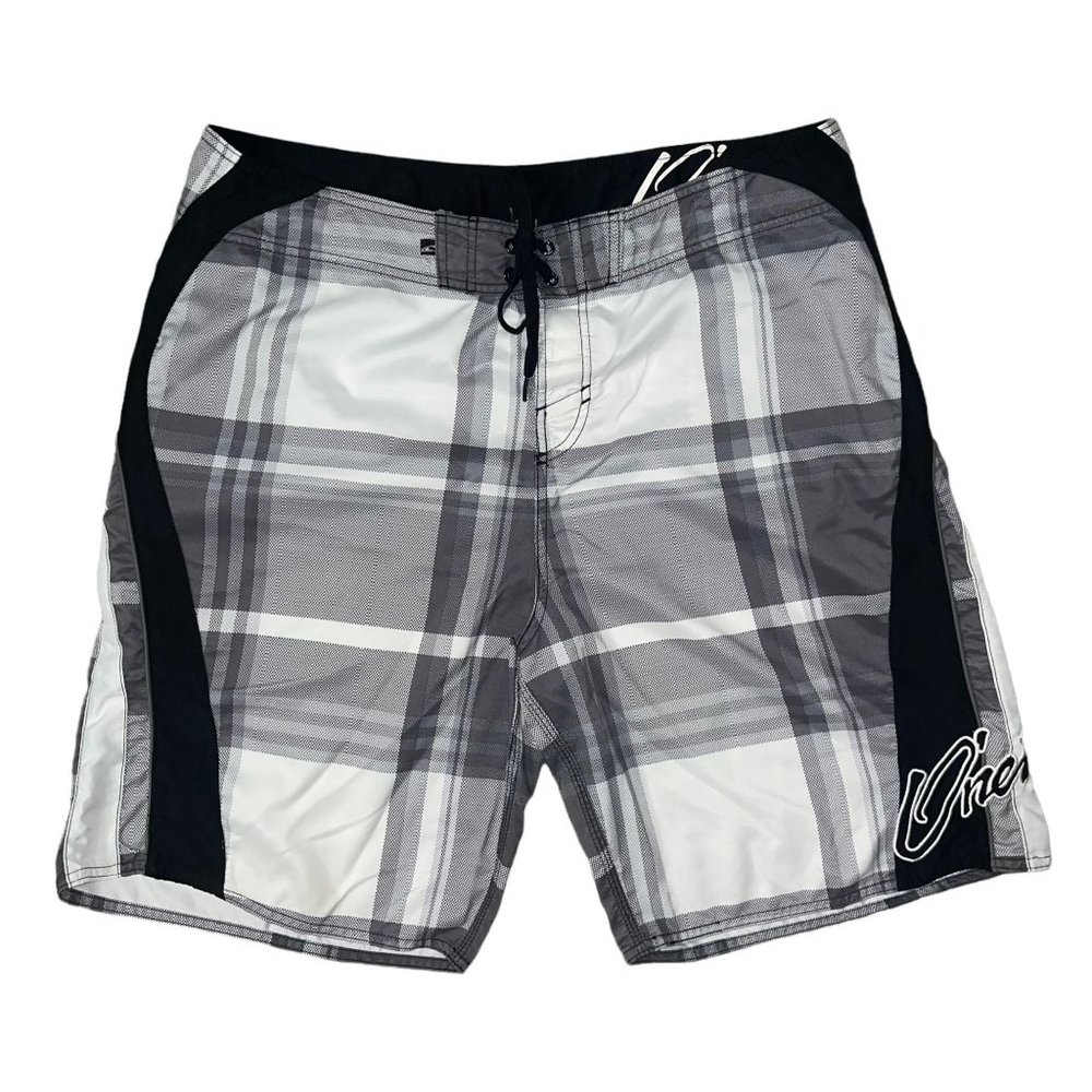 ONeill Board Shorts Mens 38 Checkered Check Pocket Embroidered Logo Swimwear